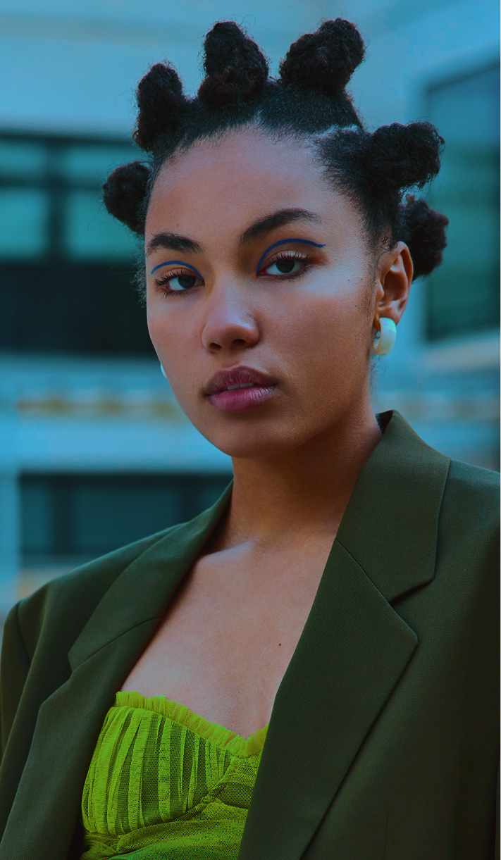 Woman with bantu knots updo